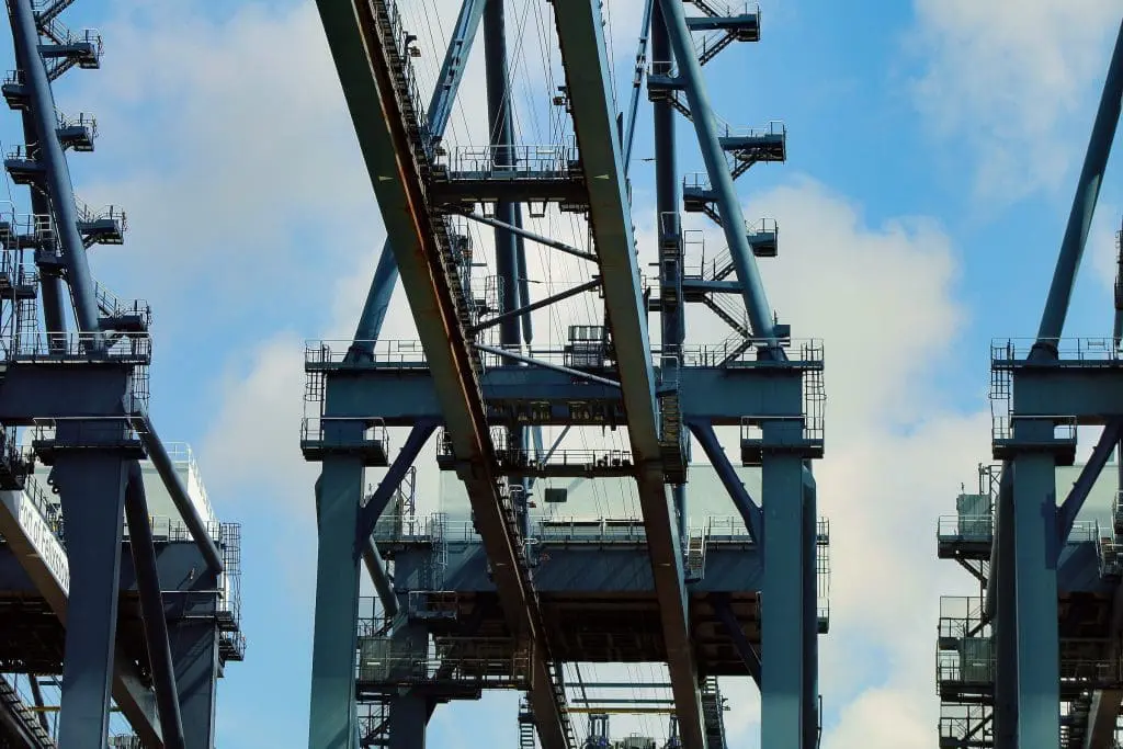 An image of cranes at Felixstowe shipping port